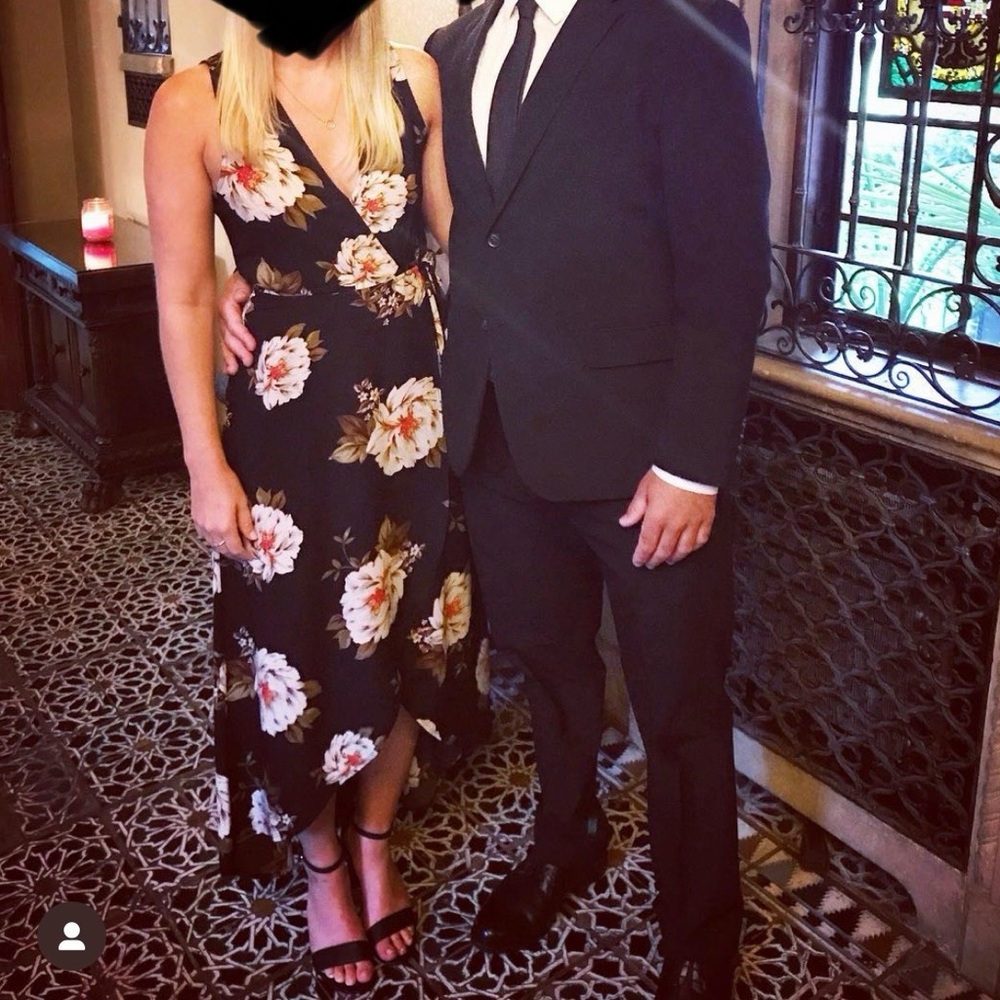 Floral Black Wrap Dress